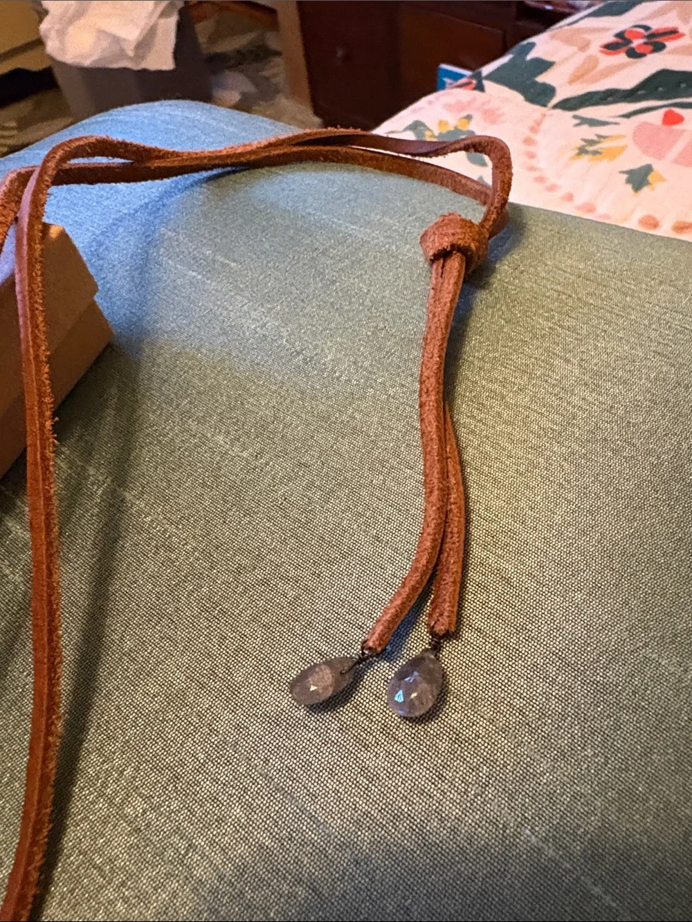 Sundance Faceted Blue Labradorite Pendant on Brown Suede Cord - Picture 3 of 4